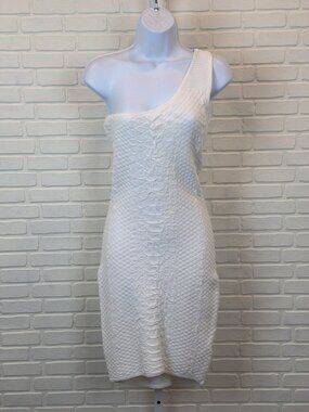 Guess One-Shoulder Textured Bodycon Dress White Medium